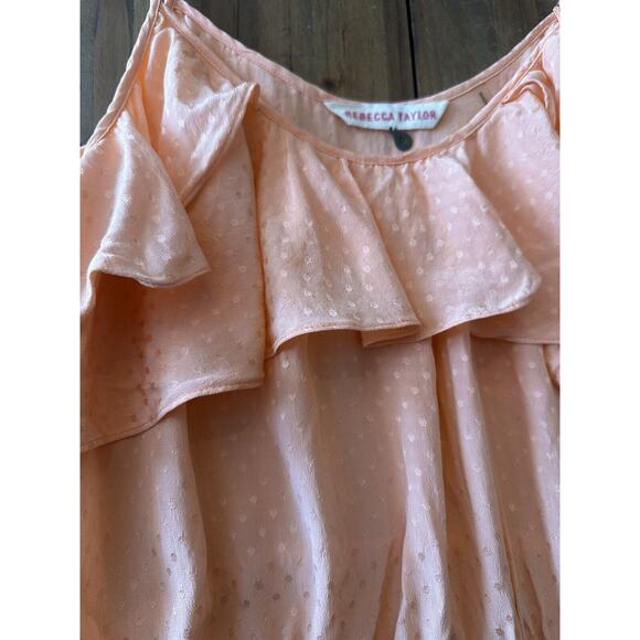 Rebecca Taylor Mini Dress 100% Silk Sleeveless Size 4 Peach Ruffles Beach Boho - Picture 6 of 9
